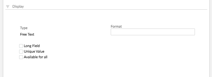 The display section of the custom field creation form when selecting the free text type
